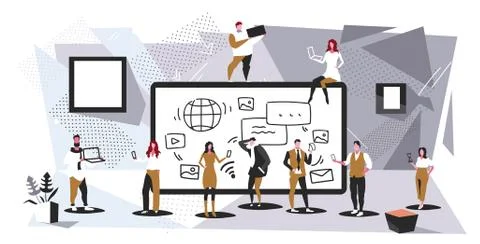 Businesspeople group using tablet computer app social media communication Illustrazione stock