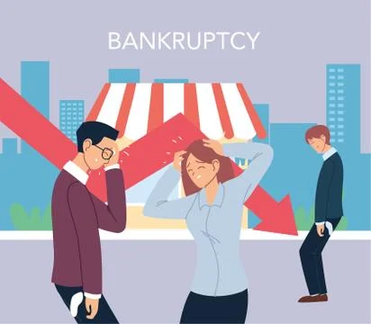Businesspeople with headache and decrease arrow in front of store vector design 库存插图
