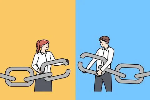 Businesspeople hold chain with missing link Illustrazione stock