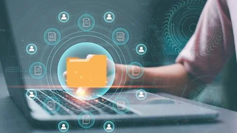 Businesspeople manage corporate document databases through the cloud,cybers.. 스톡 사진