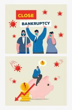 Businesspeople with masks piggy and decrease arrow of bankruptcy vector design Illustrazione stock