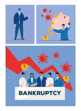 Businesspeople with masks piggy and decrease arrow of bankruptcy vector design Stock Illustration