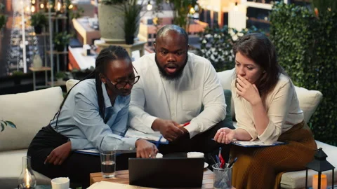 Businesspeople react with negative emotion to unexpected low performance metrics Stock Footage 345163551