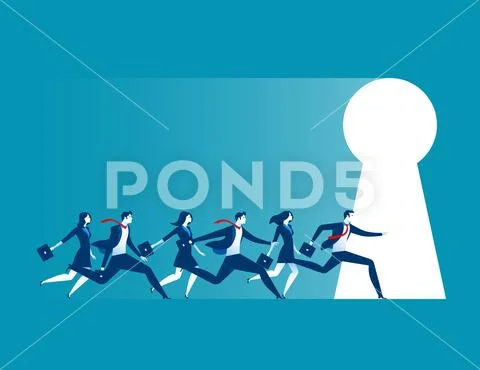 Businesspeople running to large keyhole Stock Illustration