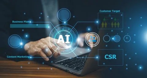 Businesspeople using artificial intelligence to analyze the behavior target.. 스톡 사진