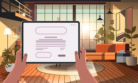 Businessperson hands using tablet pc social media communication working process Stock Illustration