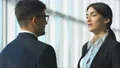 The businesswoman and a businessman talking. slow motion 4k or 4k+ Resolution