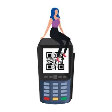 Businesswoman and dataphone with scan code qr Stock Illustration