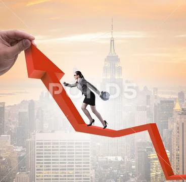 Businesswoman climbing line chart in economic recovery concept Stock Photos