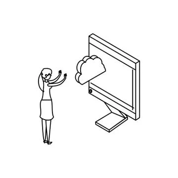 Businesswoman with cloud computing and computer 스톡 일러스트