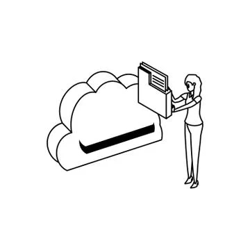 Businesswoman with cloud computing and folder Stock Illustration