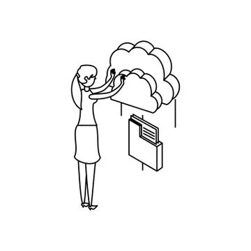 Businesswoman with cloud computing and folder Stock Illustration