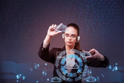 Businesswoman in cloud computing concept Stock Photos