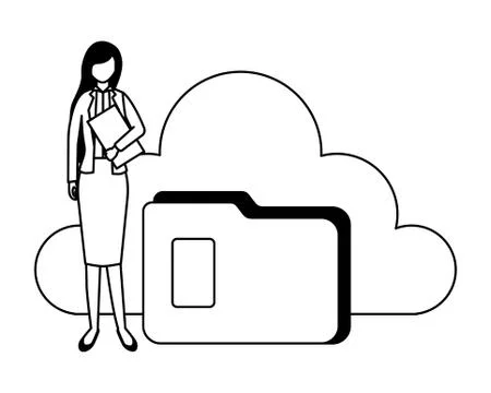 Businesswoman cloud computing folder file Illustrazione stock