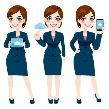 Businesswoman Cloud Computing Stock Illustration