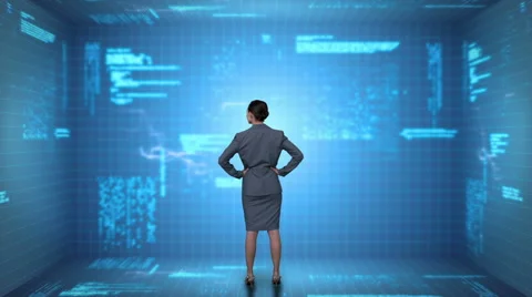 Businesswoman coding on tech interface Video stock 59725629