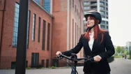 Businesswoman Commuter On The Way To Work With Bike , Sustainable Lifestyle Stock Footage