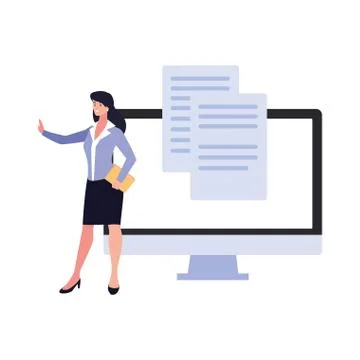 Businesswoman with computer screen in white background 스톡 일러스트
