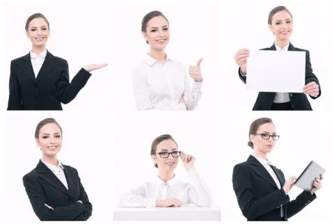 Businesswoman during presentation with multiple objects Stock Photos
