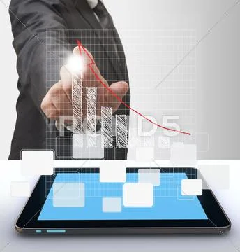 Businesswoman hand and grow graph Stock Illustration
