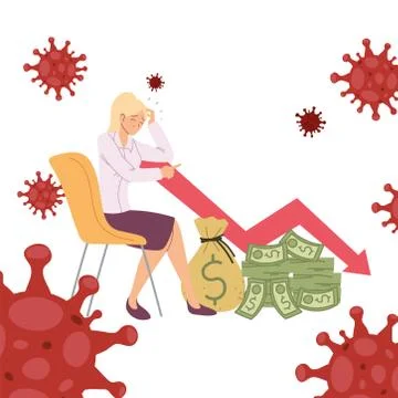 Businesswoman with headache on chair decrease arrow and money vector design 库存插图