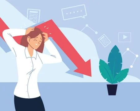 Businesswoman with headache decrease arrow and plant vector design Stock Illustration