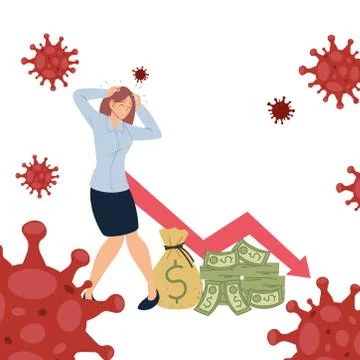 Businesswoman with headache decrease arrow and money vector design Stock Illustration