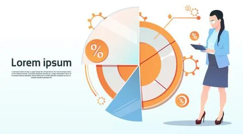 Businesswoman Hold Tablet Computer Visualization Analysis Finance Graph 스톡 일러스트