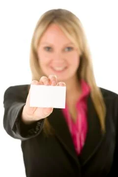 Businesswoman holding blank business card Stock Photos