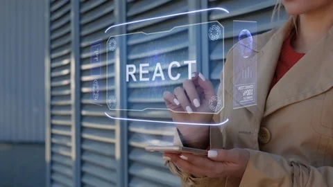 Businesswoman interacts HUD React Video stock 124364523