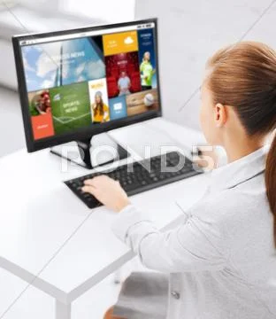 Businesswoman with internet page on computer Stock Photos