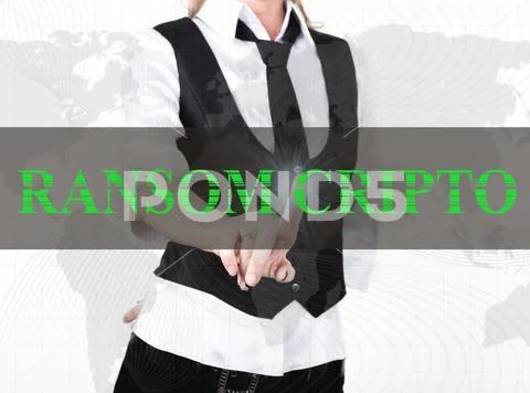 Businesswoman in a jacket and tie pressing ransom cripto button of a virtual Stock Photos