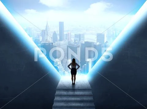 Businesswoman looking at a cityscape Stock Photos