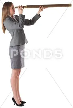 Businesswoman looking through a telescope Stock Photos
