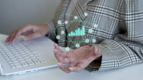 Businesswoman managing interactive data analytics and global connection Stock Footage 345379599
