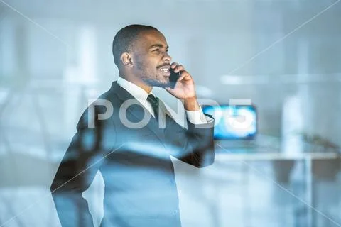 The businesswoman phone over the window Stock Photos