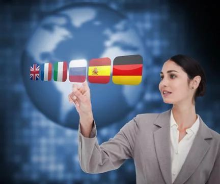 Businesswoman pointing Russian flag Stock Photos