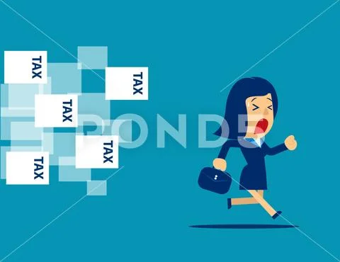 Businesswoman running away from tax. Concept business illustration. Vector fl Stock Illustration