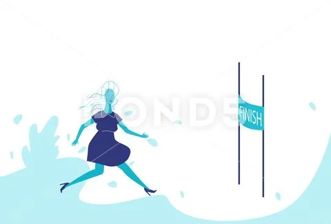 Businesswoman running cross finish line leadership concept business woman target Stock Illustration