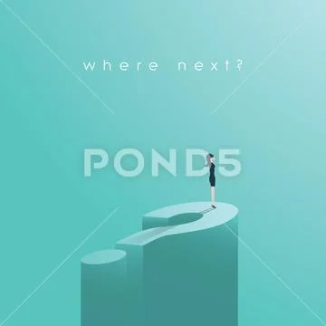 Businesswoman standing on big question mark vector concept. Symbol of Stock Illustration