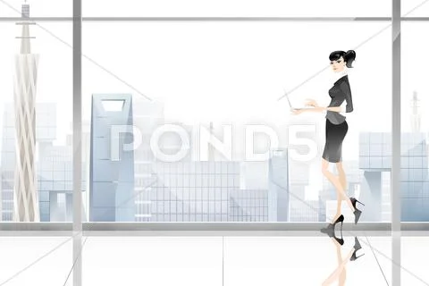 Businesswoman standing by window Stock Illustration