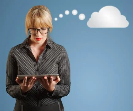 Businesswoman thinking cloud or computing Stock Illustration