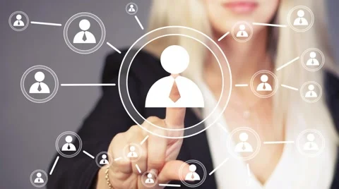 Businesswoman touch button interface communication web icon Stock Footage 53034526