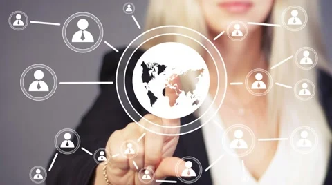 Businesswoman touch web button interface map online sign Stock Footage 52885112