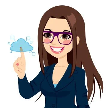Businesswoman Touching Cloud Computing 스톡 일러스트