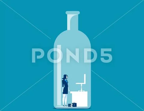 Businesswoman trapped in the bottle Stock Illustration