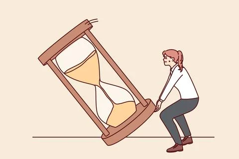 Businesswoman try to flip sand clock Stock Illustration