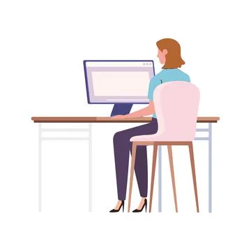 Businesswoman using desktop computer イラスト素材