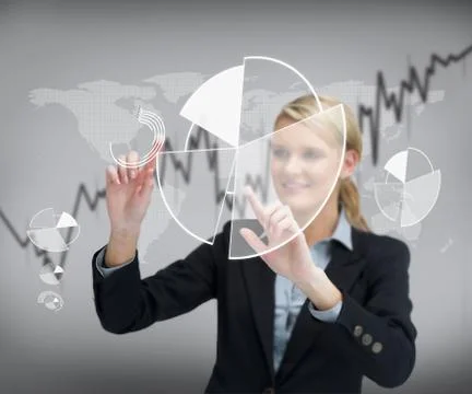 Businesswoman using graphical presentation on touch screen Stock Illustration