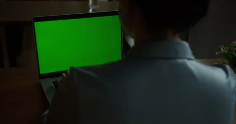 Businesswoman using green screen notebook. Woman hands typing at mockup laptop Stock Footage 307864565
